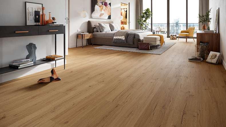 planeo Vinyle à clic rigide - HOMEtec Pro 50 IXPE Golden Nature Oak | Isolation phonique intégrée (RP-E50-2)