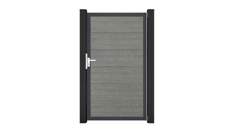 planeo Gardence Simply - Portail universel en PVC « Grey Ash Cut » avec cadre en aluminium, 100 x 180 cm