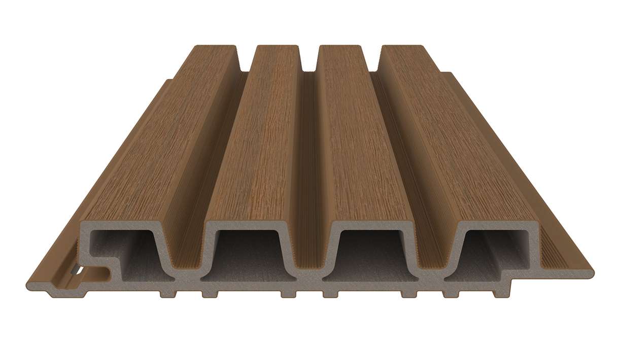 planeo LINEA Slim - Bardage de façade en WPC CoEx « Burma Teak » 2900 x 215 mm