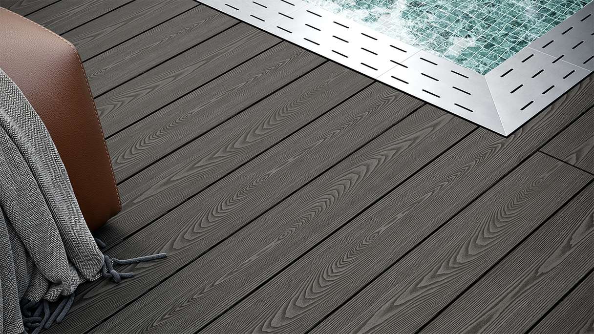 planeo SolidWood WPC Lame de terrasse massive - gris foncé 4.8m français/structuré