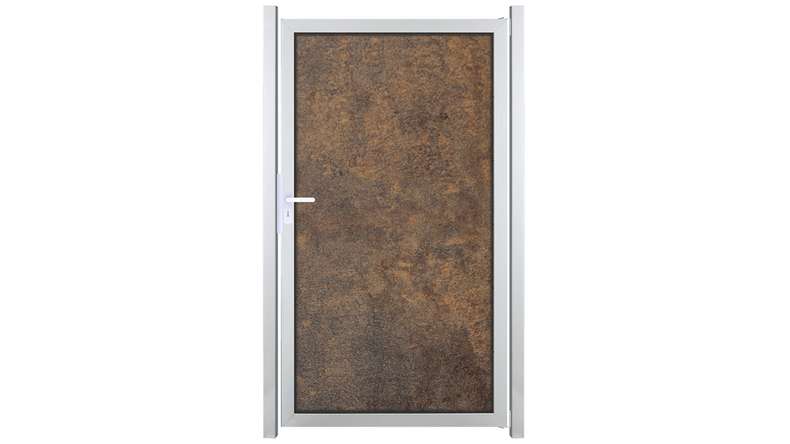 planeo Gardence Resistant - Portail brise-vue en HPL, aspect rouillé, avec cadre en aluminium