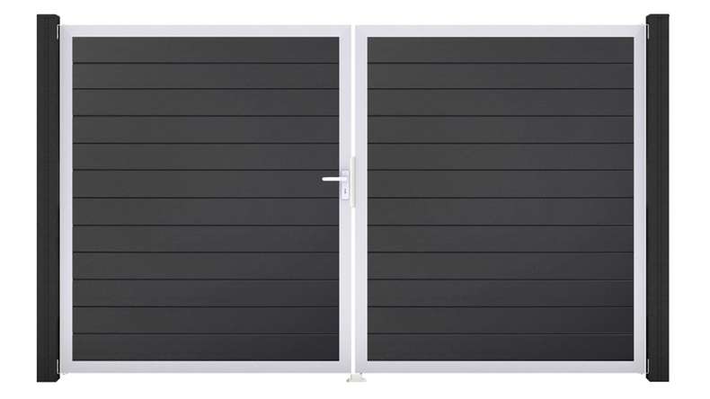 planeo Gardence Simply Small - PVC-Tor 2-flügelig Anthrazitgrau mit Alurahmen 300 x 180 cm