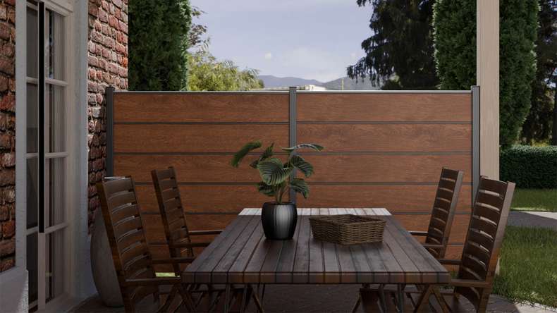 planeo Gardence Simply Premium - recinzione a innesto in PVC Rovere dorato con lesene in antracite 180 x 180 cm