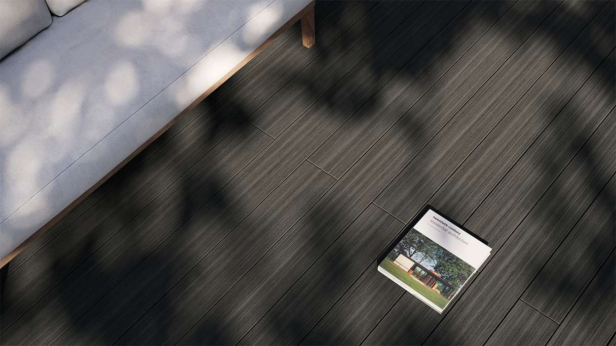 planeo AntikWood Lame de terrasse WPC massif - gris anthracite 3m vieilli à l'ancienne