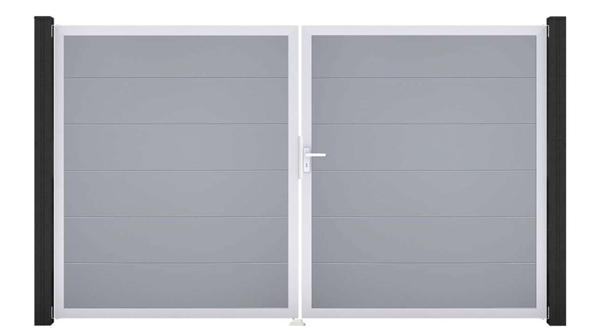 planeo Gardence Simply - PVC-Tor - DIN Rechts 2-flügelig Silbergrau mit Silber-Alurahmen