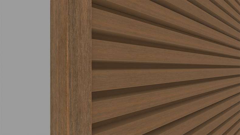 planeo LINEA - Profilé d'extrémité en aluminium CoEx « Burma Teak » 3000 x 74 x 61 mm