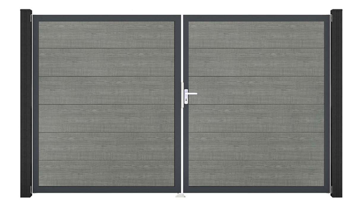 planeo Gardence Simply - Cancello in PVC a 2 ante Grey Ash Cut con telaio in alluminio