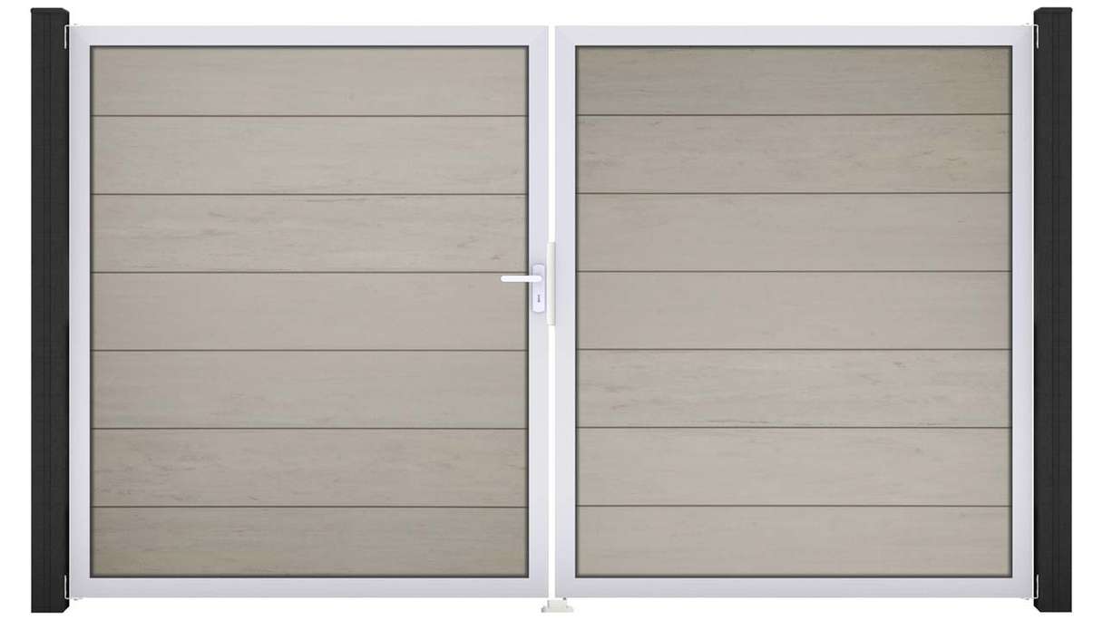 planeo Gardence Strong XL - Cancello BPC - a due ante, bicolore sabbia con telaio in alluminio