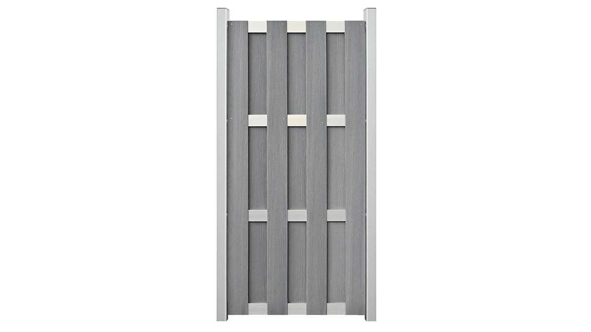 planeo Gardence Premade - Clôture de jardin en BPC sur chant gris pierre co-extrudé 84,3 x 180cm avec traverse EV1 argentée