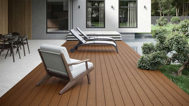 planeo CoEXWood WPC Terrassendiele Massiv ummantelt - Sand/Karamell 4.8m strukturiert