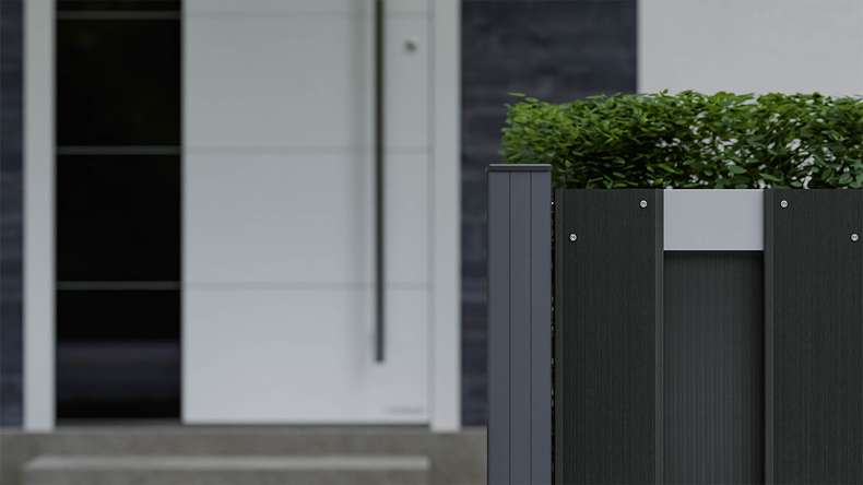 planeo Gardence Premade - BPC recinzione da giardino anteriore antracite con traversa EV1 argento 180 x 90 cm