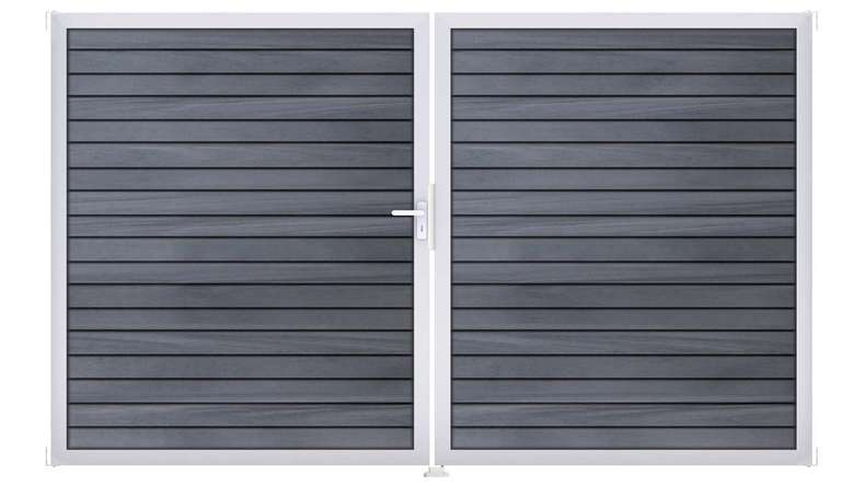 planeo Gardence Trendy - Cancello BPC a rombi - a 2 ante, grigio pietra, co-ex con telaio in alluminio