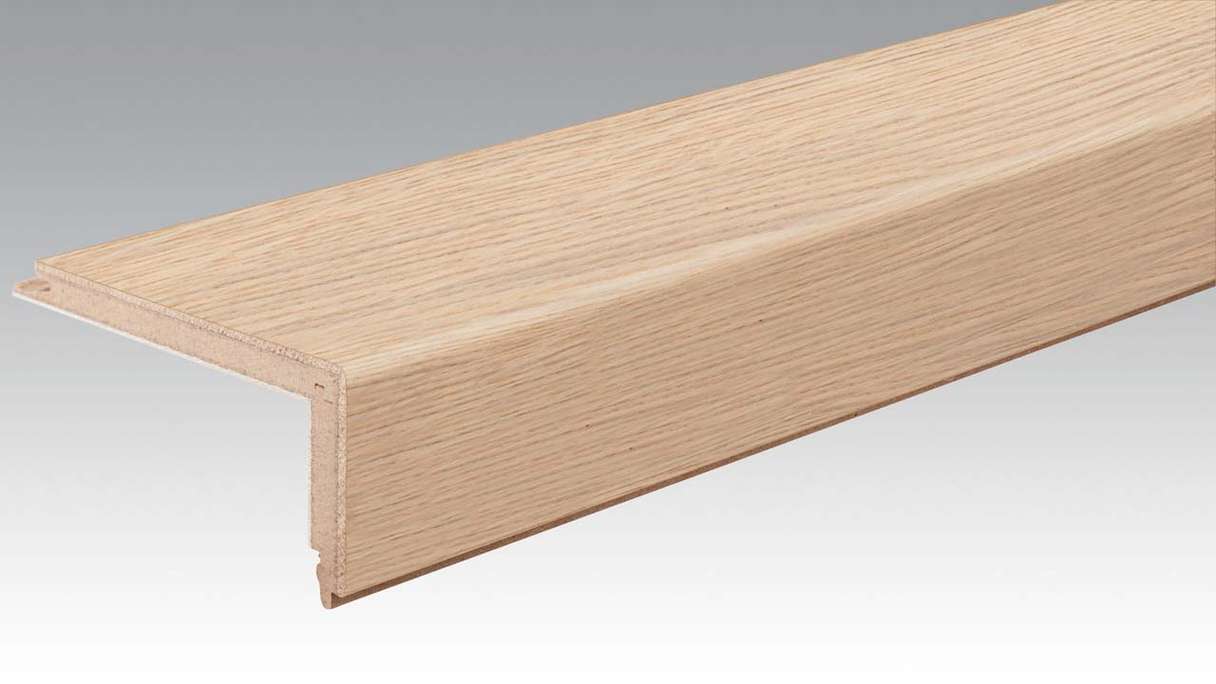 Profilé MEISTER de nez de marche en parquet Profilé en L Chêne animé blanc crème 9012 (800004-2150-09012)