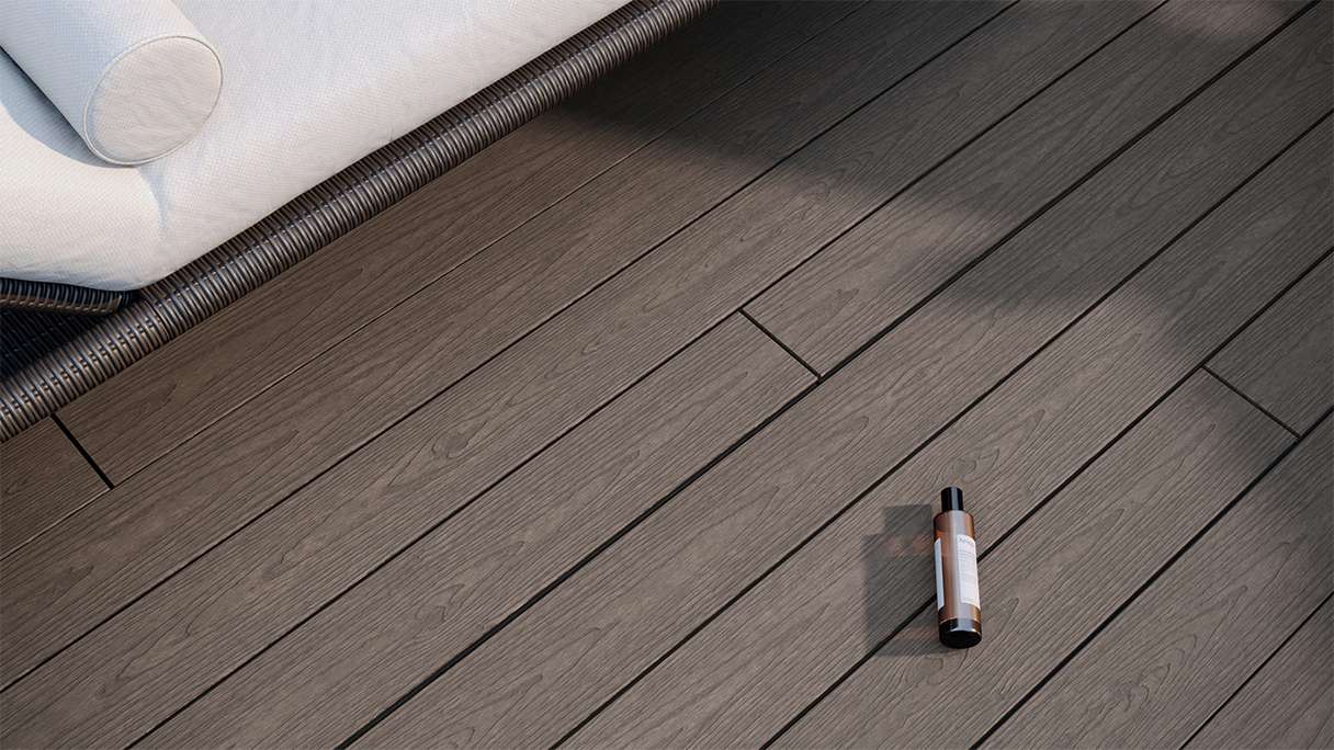 planeo CoEXWood Lame de terrasse WPC massif enrobé - gris anthracite/gris brun 3m structuré