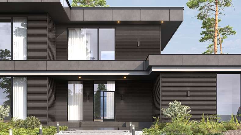 planeo LINEA Wide - Bardage de façade en WPC CoEx, gris foncé, 2900 x 181 mm