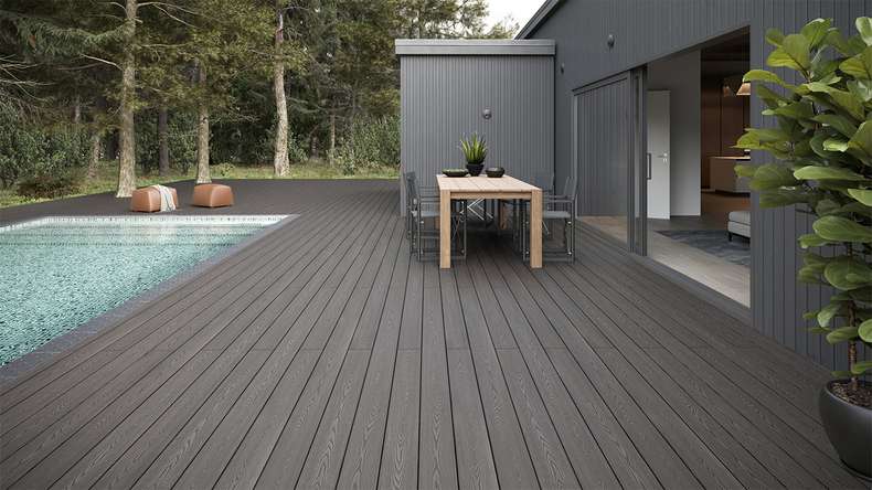 planeo SolidWood WPC-Terrasse Komplett-Set Massivdiele - Hellgrau französisch/strukturiert