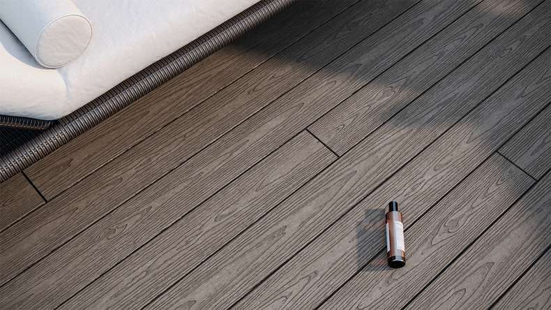 planeo CoEXWood WPC decking set completo di tavole massicce - cemento grigio/testurizzato