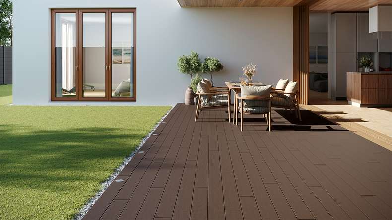 planeo LineWood WPC Pannello per decking solido - marrone scuro 3m scanalato/scanalato
