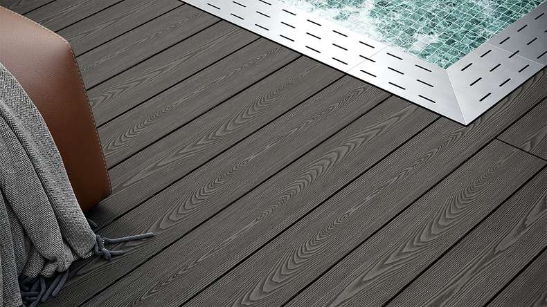 planeo SolidWood WPC Terrassendiele Massiv - Dunkelgrau 3m französisch/strukturiert