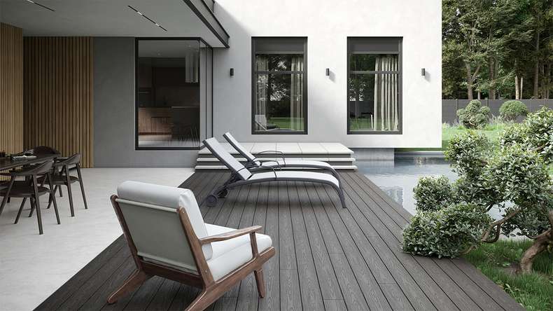 planeo CoEXWood WPC-Terrasse Komplett-Set Massivdiele - Anthrazitgrau/Graubraun strukturiert