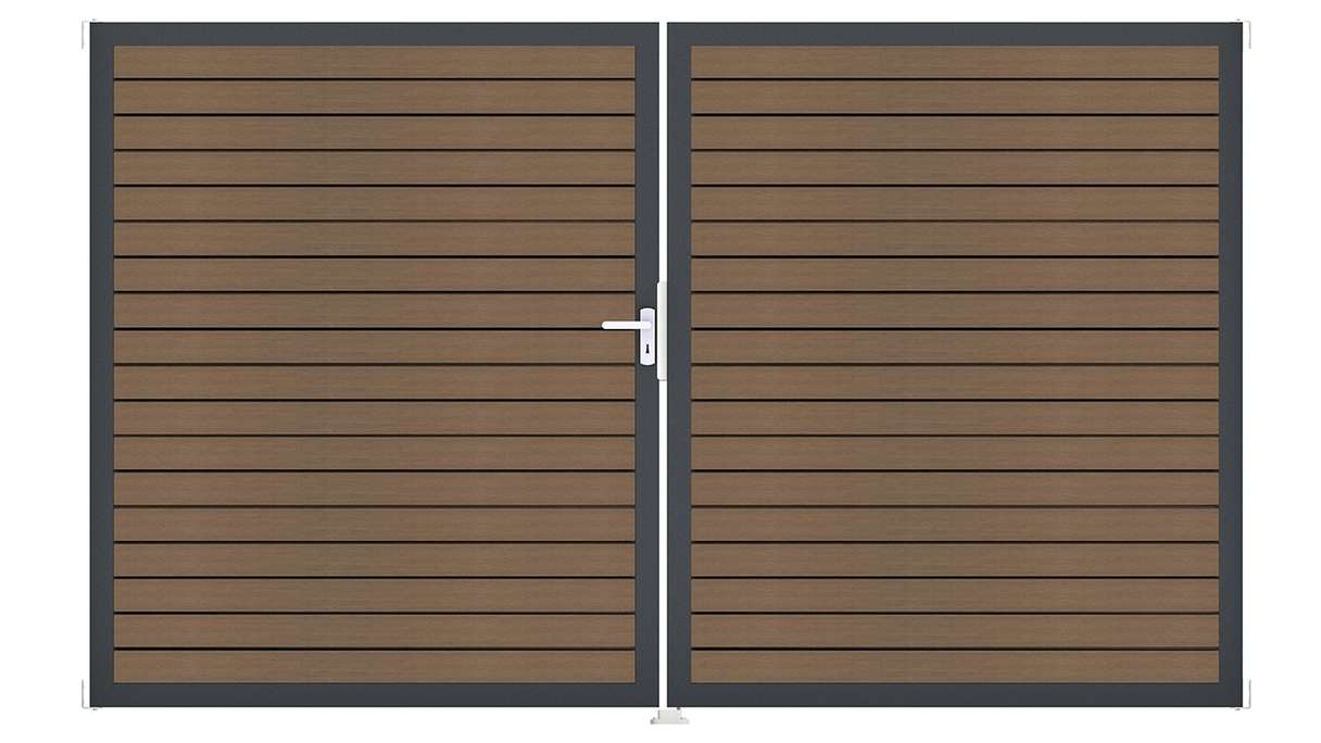 planeo Gardence Trendy - Cancello BPC a rombi - a 2 ante in teak co-ex con telaio in alluminio