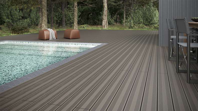 planeo SolidWood WPC-Terrasse Komplett-Set Massivdiele - Hellgrau französisch/strukturiert