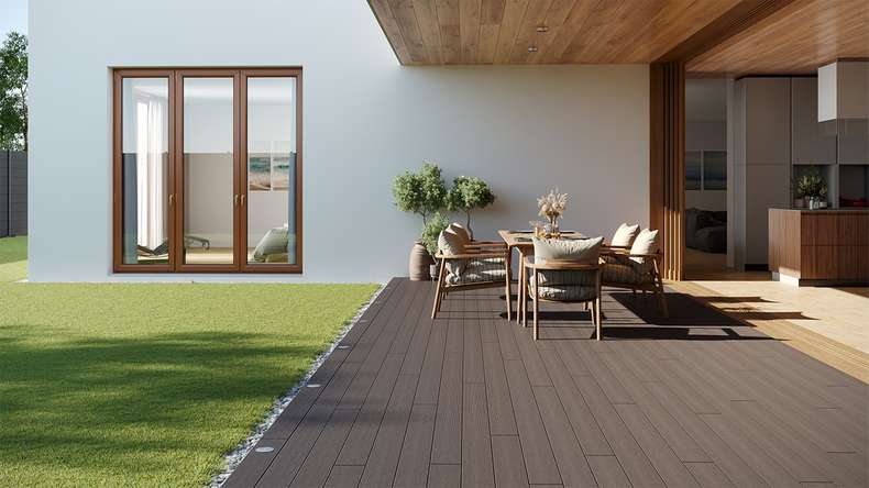 planeo LightWood WPC Lame de terrasse alvéolaire - gris clair 3.6m rainuré/cannelé