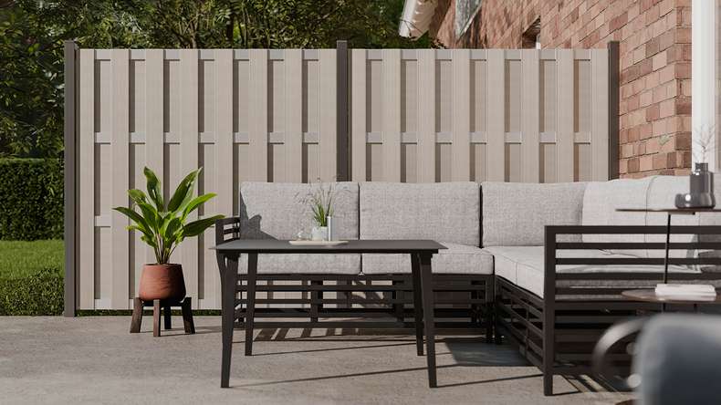 planeo Gardence Premade - BPC-Gartenzaun Quadratisch Bi-Color Sand 180 x 180cm