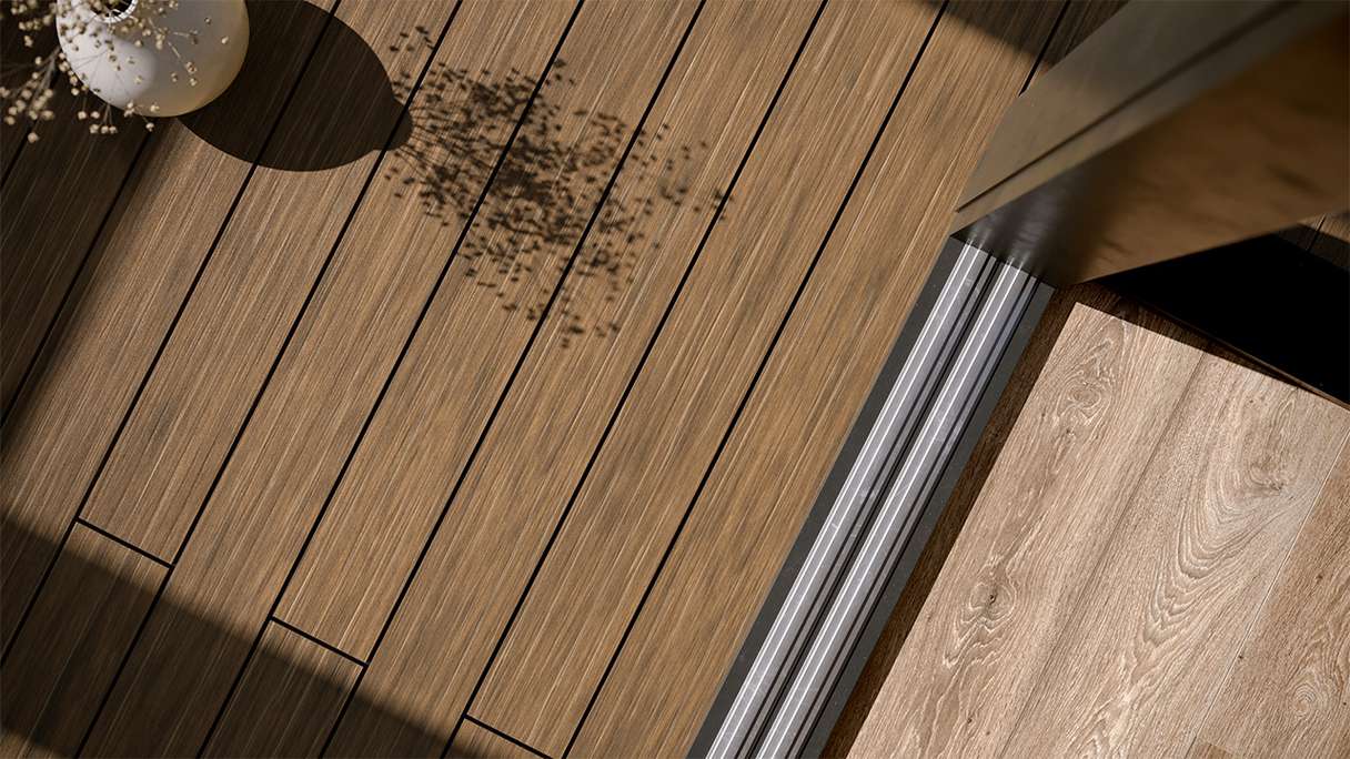 planeo AntikWood Kit complet de terrasse en WPC planches massives - brun clair vieilli