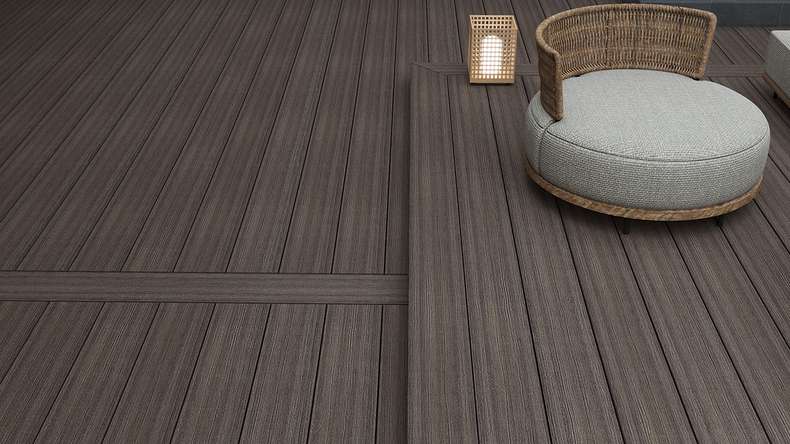 planeo MAXLine Antique - Decking XL rivestito in WPC CoEx massiccio - marrone scuro 3m rustico testurizzato/liscio spazzolato