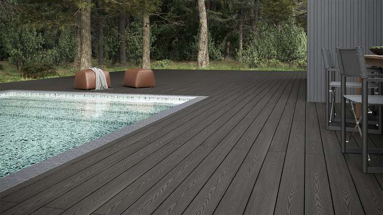planeo SolidWood WPC decking set completo di tavole massicce - Grigio scuro francese/testurizzato