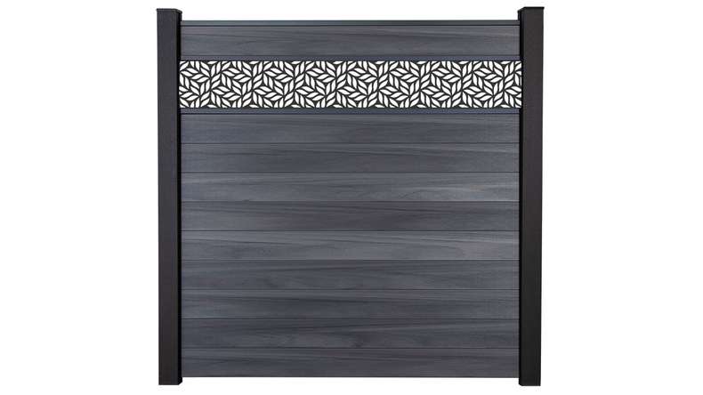 planeo Gardence Strong - BPC-Steckzaun Leafs Steingrau co-ex 180 x 180 cm