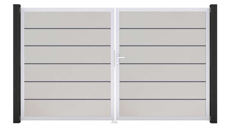 planeo Gardence Simply Premium - Cancello in PVC a 2 ante, bianco con telaio in alluminio, 300 x 180 cm