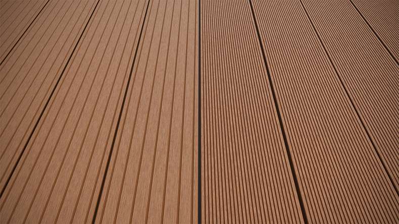 planeo LineWood WPC Pannello per decking solido - Marrone chiaro 3,60m scanalato/scanalato