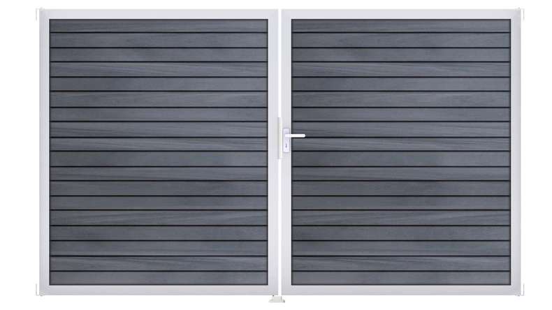 planeo Gardence Trendy - Cancello BPC a rombi - a 2 ante, grigio pietra, co-ex con telaio in alluminio