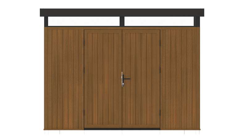 planeo WPC CoEx Flachdach Gartenhaus L - Burma Teak 300 x 292 x 226.5 cm