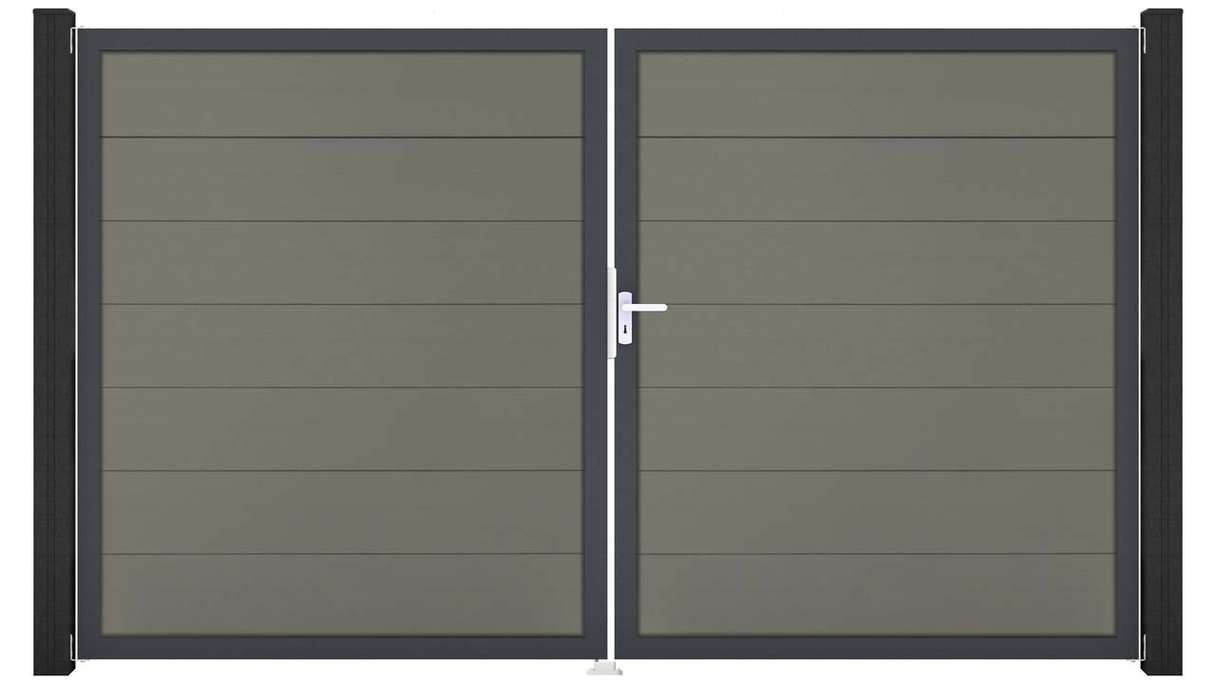 planeo Gardence Strong XL - Cancello BPC - A due ante, grigio con telaio in alluminio