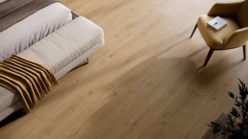 planeo Vinile rigido a incastro - HOMEtec Pro 50 IXPE Rovere sabbia calda | Isolamento acustico integrato (RP-E50-5)