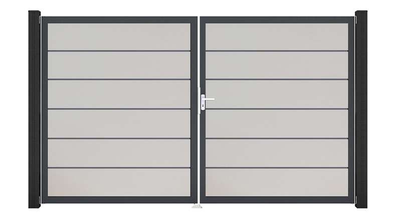 planeo Gardence Simply Premium - Cancello in PVC a 2 ante, bianco con telaio in alluminio, 300 x 180 cm