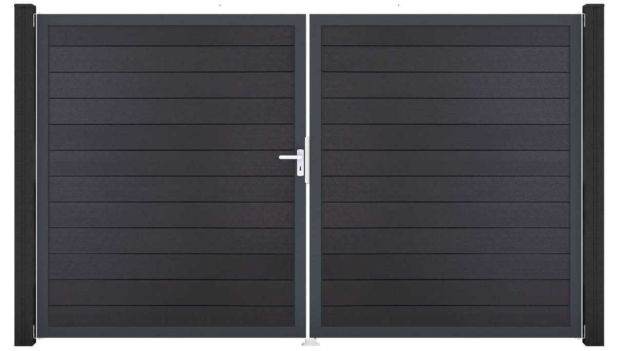 planeo Gardence Strong - Cancello BPC - a due ante, grigio antracite con telaio in alluminio antracite 