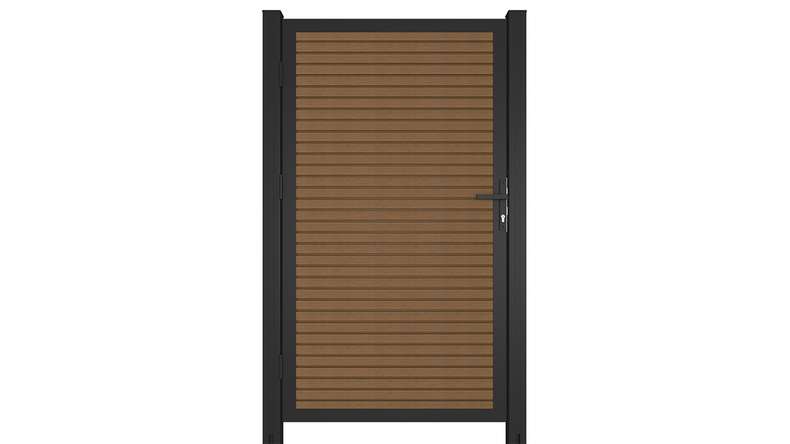 planeo LINEA - WPC CoEx Rhombus Universaltor Burma Teak mit Anthrazit Alurahmen 100 x 180 cm