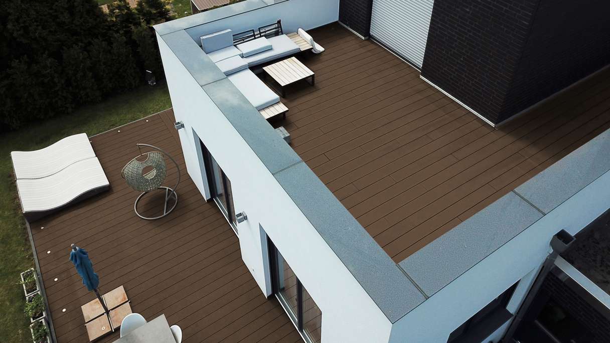 planeo Kit complet TitanWood 4m de structure en lames creuses rainurées brun foncé 41.2m² incl. aluminium-UK