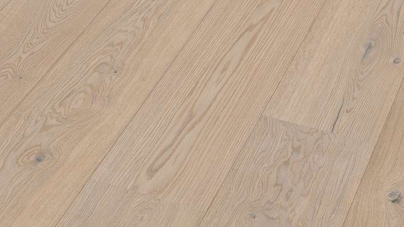 Sol en bois MEISTER Lindura HD 400 - 08908 Chêne animé blanc crème huilé naturel 2200 x 270 x 11 mm (500213-2200270-08908)