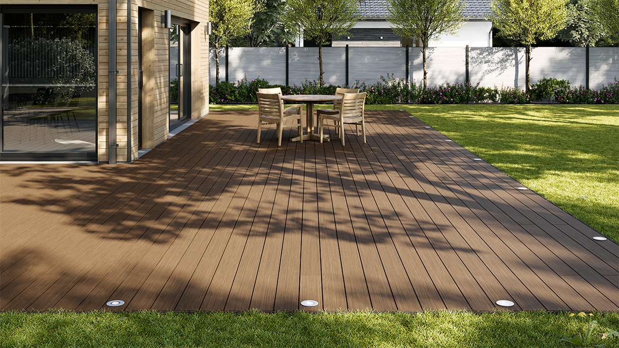 planeo AntikWood Kit complet de terrasse en WPC planches massives - brun clair vieilli