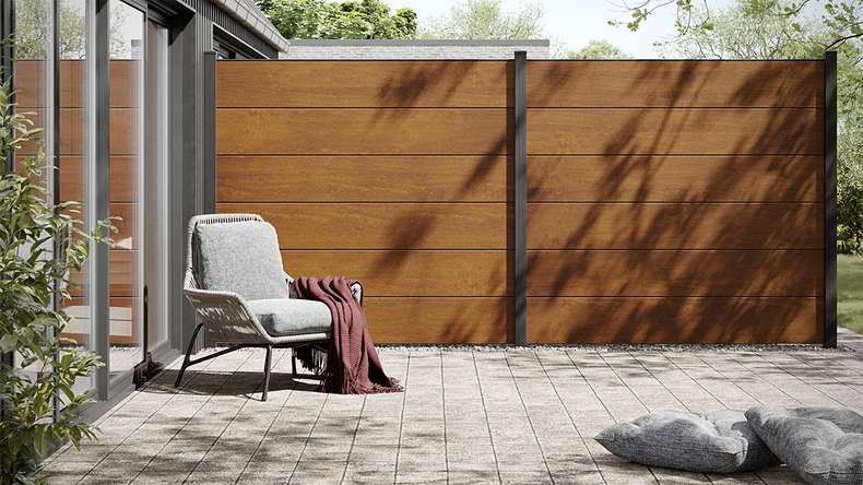 planeo Gardence Simply - Clôture PVC à emboîter Carré chêne doré
