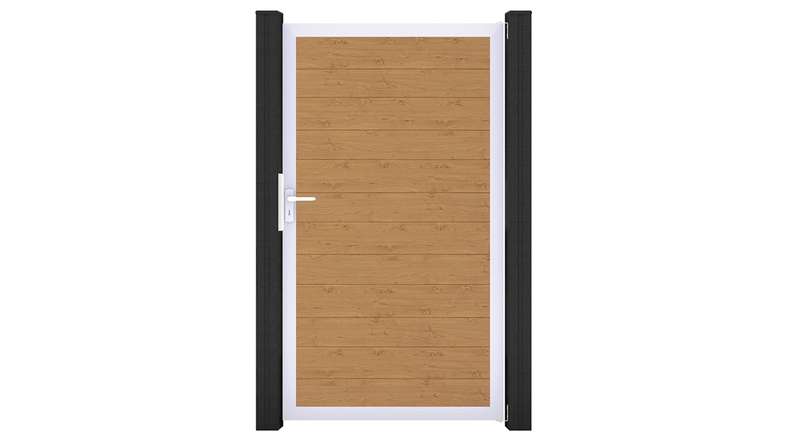planeo Gardence Simply Small - Portail universel en PVC « chêne noueux naturel » avec cadre en aluminium, 100 x 180 cm