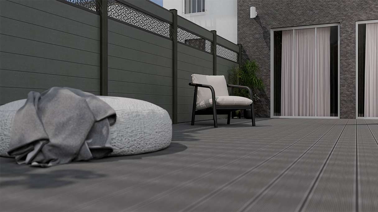 planeo Gardence Strong - BPC-Steckzaun Leafs Grau 180 x 180 cm