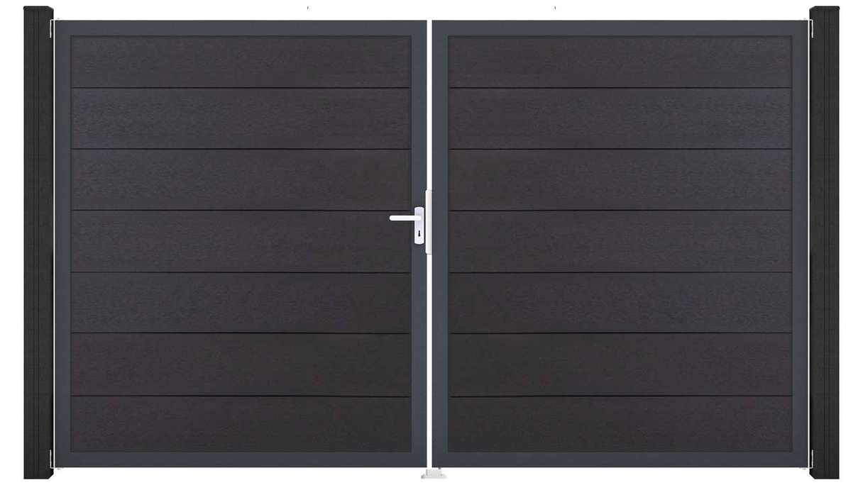 planeo Gardence Strong XL - Cancello BPC - A due ante, grigio antracite con telaio in alluminio