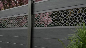 planeo Gardence Strong - BPC-Steckzaun Cube Steingrau co-ex 180 x 180 cm