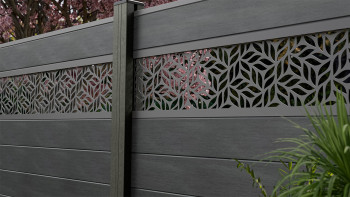planeo Gardence Strong - BPC-Steckzaun Leafs Steingrau co-ex 180 x 180 cm